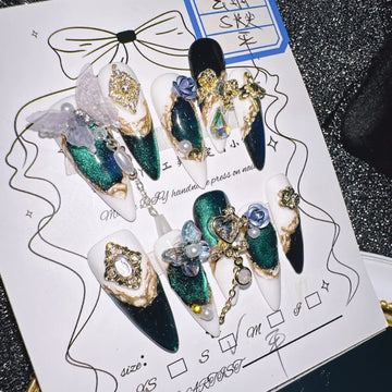 Qfdian 10Pcs High Quality Handmade Press on Nails Nail art Cancer Super Sparkling Dark Style Spicy Girl